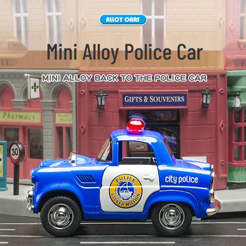 

Alloy Pull-Back Police Car Model: Classic 2-Door Toy with Lights and Music