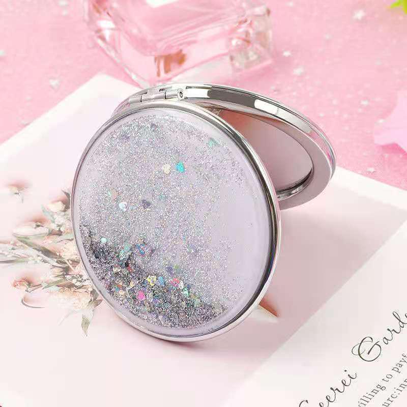 Quicksand Heart Flip Double-Sided Mini Makeup Mirror – Portable & Stylish