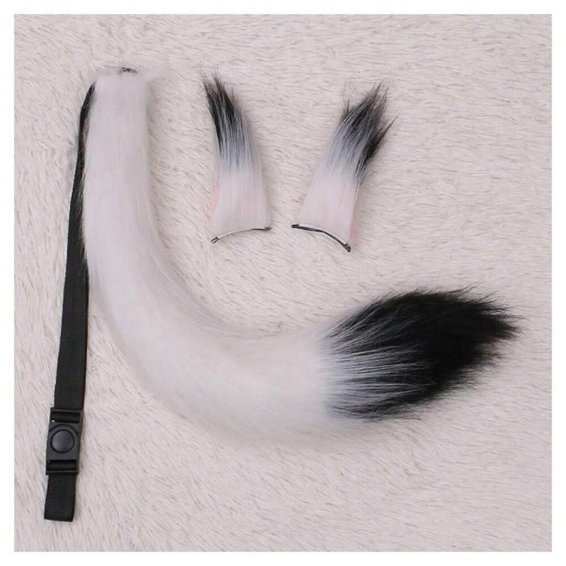 Long Furry Fox Tail Ears Hair Clips Set Anime Cosplay Costume Props Lolita Animal Cat Tail Fursuit Plush Tail Faux Fur Haripins