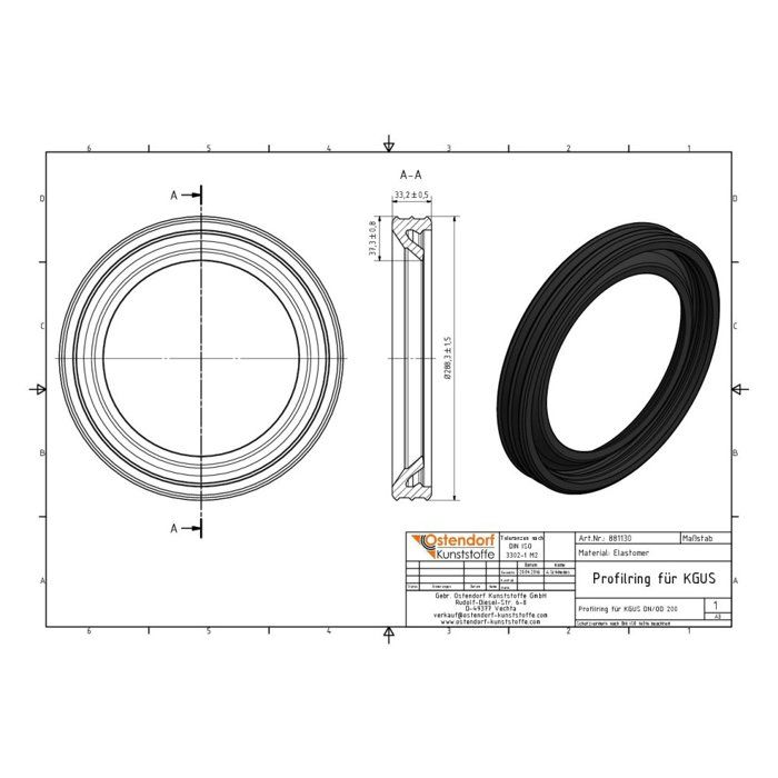 Joint Profilé KG DN 200 - Sealing Ring for Drain Pipe