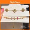 18k Gold Plated Zircon Lucky Clover Flower Bracelet For Women Gift
