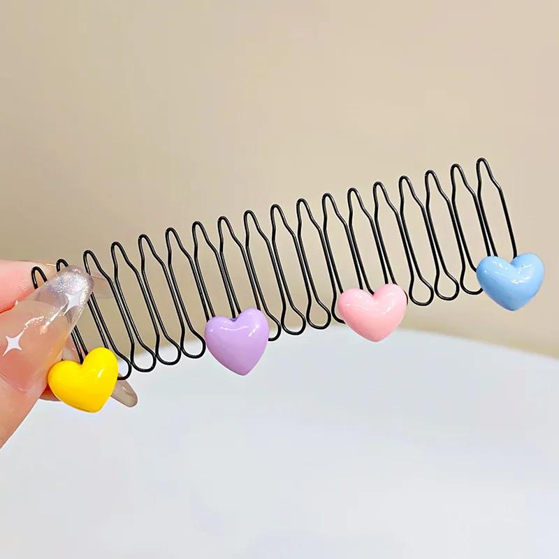 Invisible Broken Hairpin Girls Sweet Bow Heart Hair Clip Kid Tiara Tool Curve Needle Bangs Fixed Insert Comb Styling Accessories