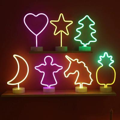 LED Neon Lights USB/Battery Power Flamingo Cactus Neon Sign Lamp Coconut Tree Pineapple Unicorn Lamp Holiday Birthdays Decor