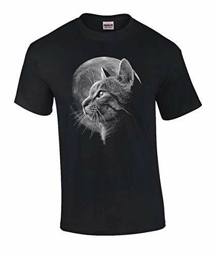 Funny Cat in Moonlight Graphic Adult Short Sleeve Tee Shirt Black M