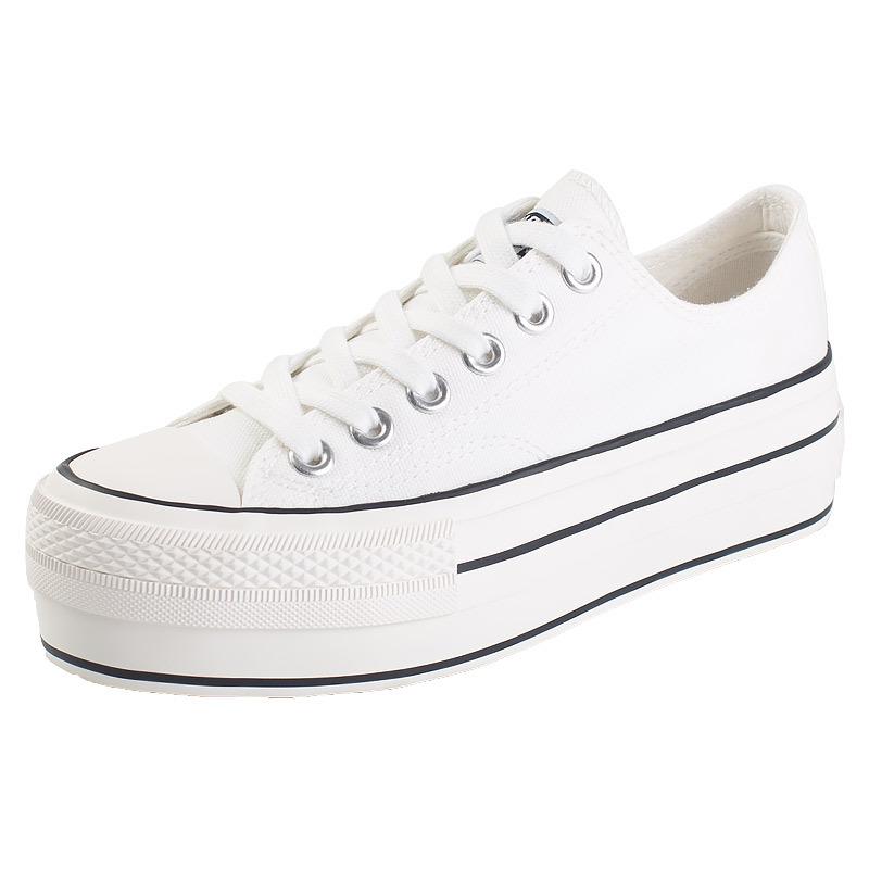 "Retro 1970s Thick-Soled Women's Canvas Sneakers – All-Match Low-Top White Shoes for Height Boost and Casual Style"