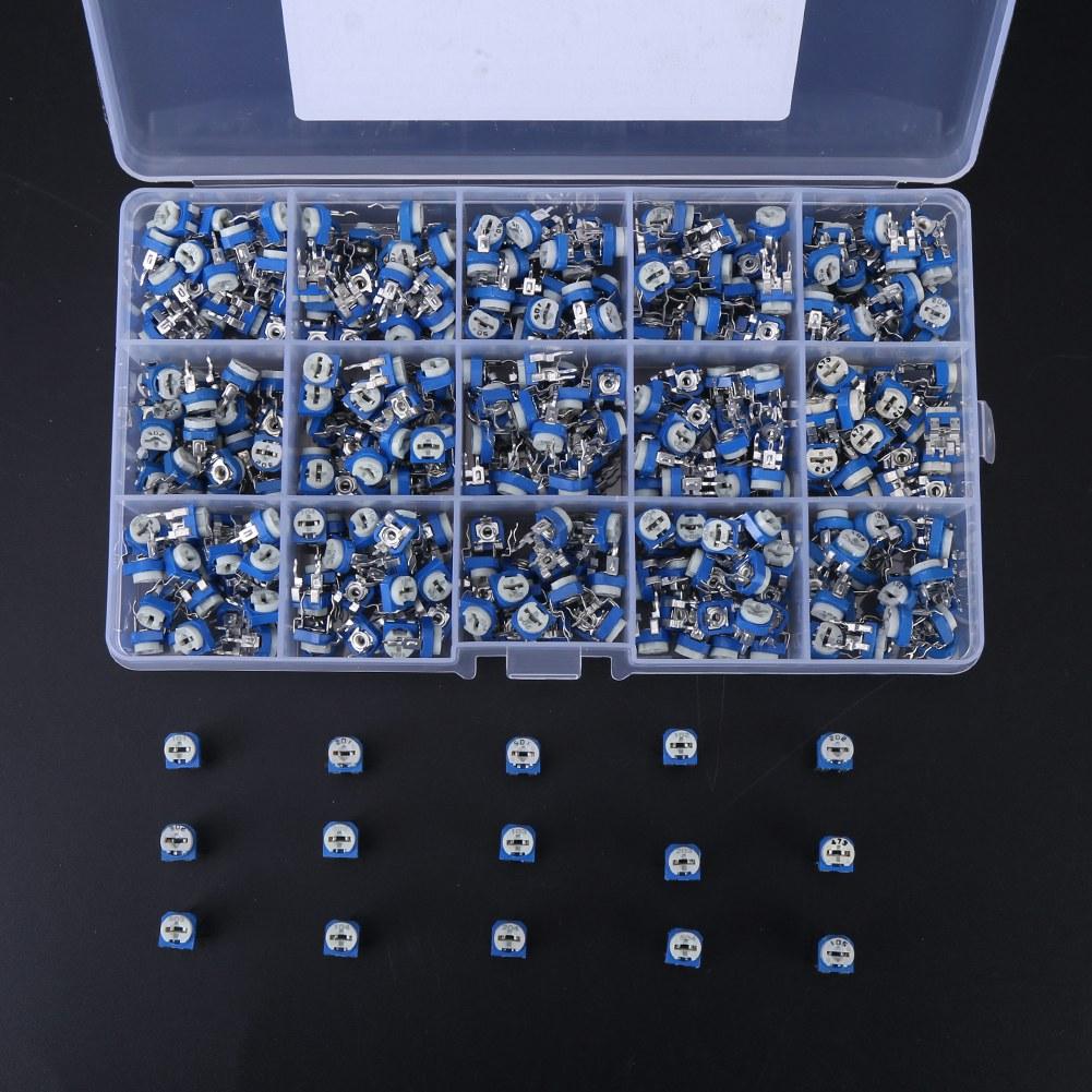 375Pcs 15 Values Potentiometer Variable Resistor Assortment Kit with Box