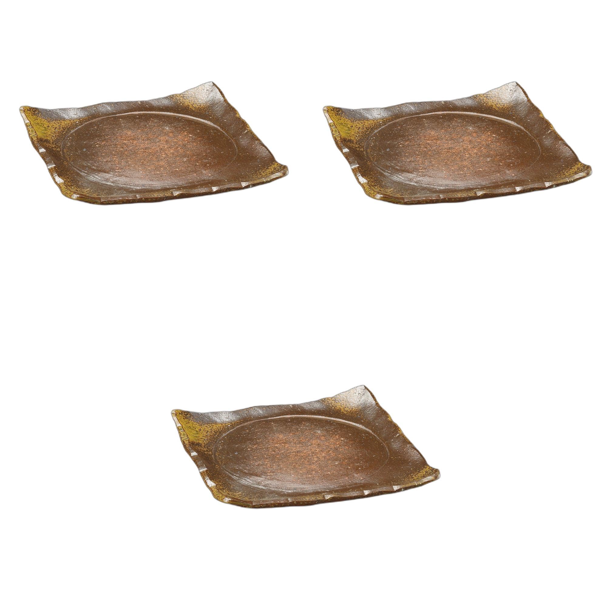 

Set of 3 Square Carved Serving Plates x 27 x Square Setomonohonpo Bizen-style [27 2.8 cm] Plates, Ceramic,
