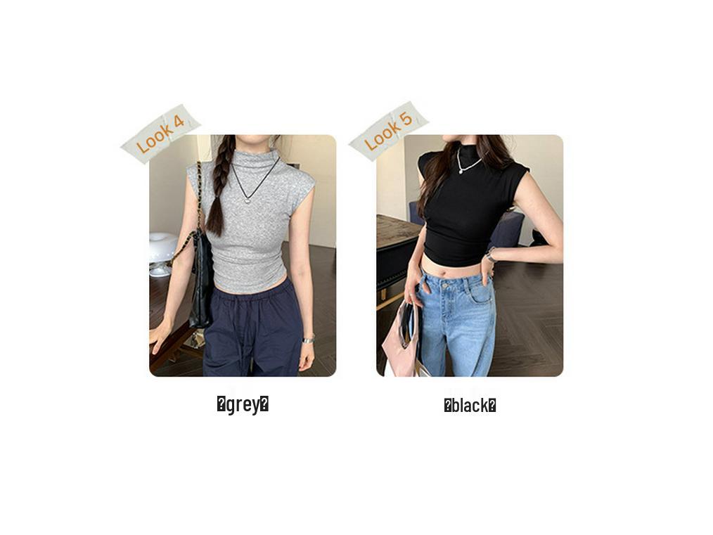 Women's Slim-Fit Open-Back T-Shirt: Summer Sleeveless, Half-High Collar, Hot Girl Style