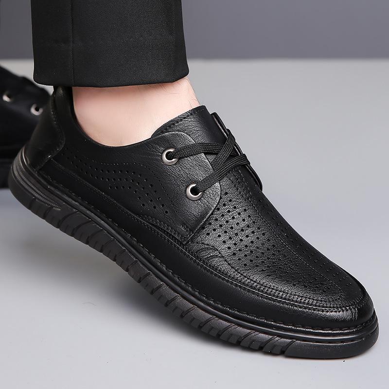 Fashion New Business Hollow Man Loafers Spring Autumn Non-slip Outdoor Walking Male Flat Shoes Casual Men's Leather Casual Shoes