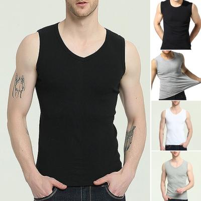 Men Summer Fitness Vest Solid Color Seamless V Neck Sleeveless Stretchy Soft Breathable Quick-drying Pullover Casual Men