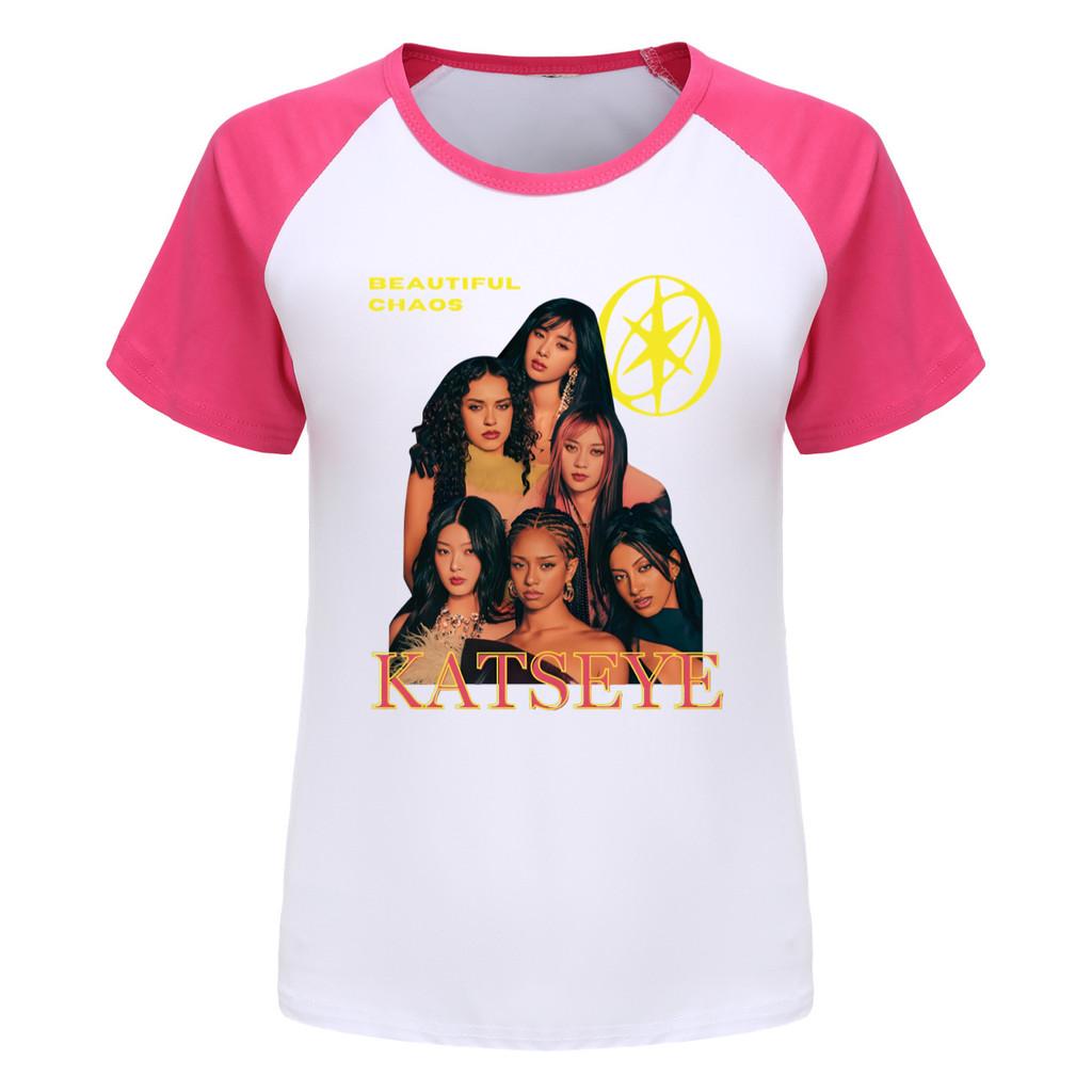 5346 Kids Girls KATSEYE Print Raglan Sleeves Cotton T-Shirt