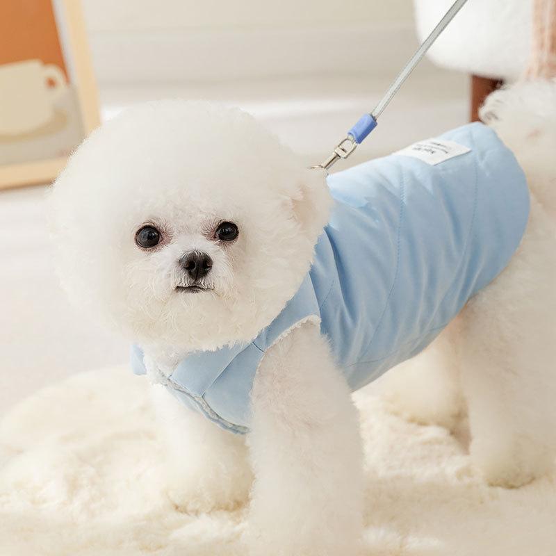 Dog winter warm velvet simple quilting cotton vest teddy small dog out can pull cat pet clothes
