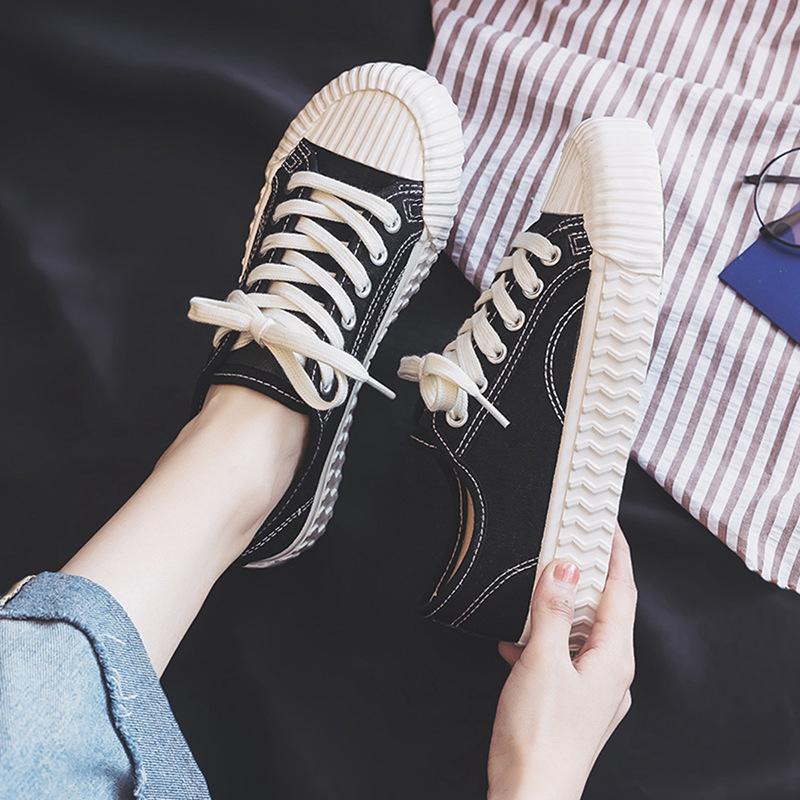 Fashion Women's Vulcanized Casual Sneakers Low Cut Student Fashion Ins Trendy Flat Canvas Shoes All Season Versatile