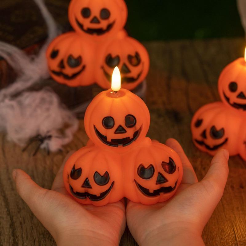 Halloween Decorations: Glowing Pumpkin Candle Lights Table Ornaments Atmosphere Setting Props