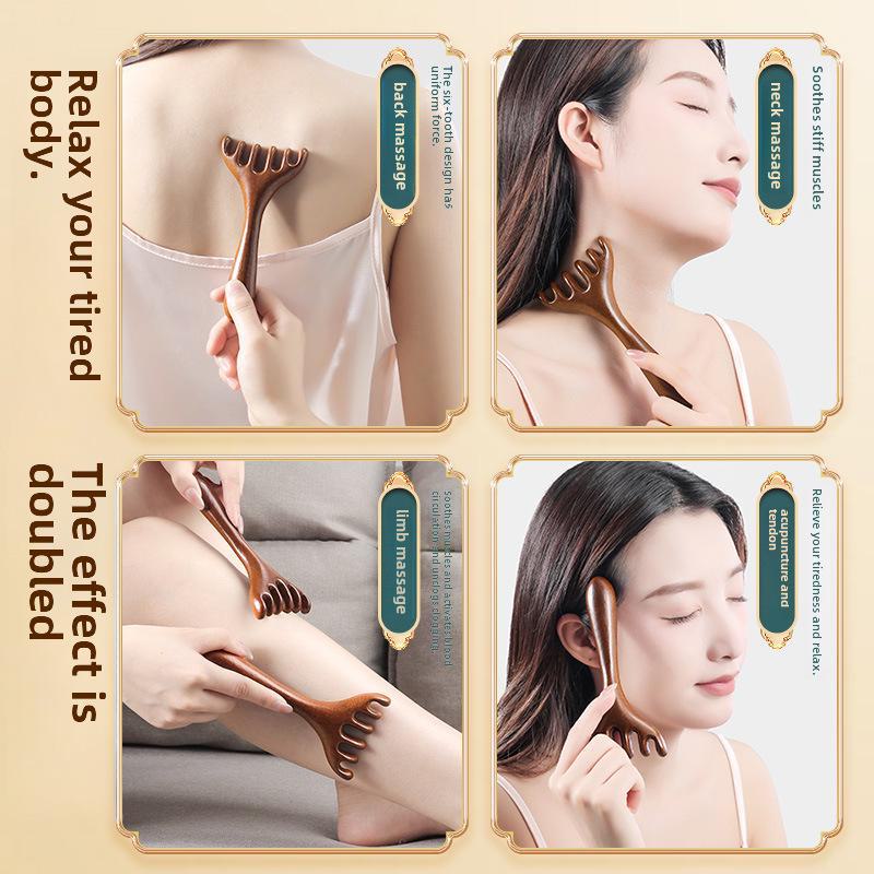 Sandelholz Geweih Massagegerät: Fünf-Klauen Kopfhaut-Therapiekamm