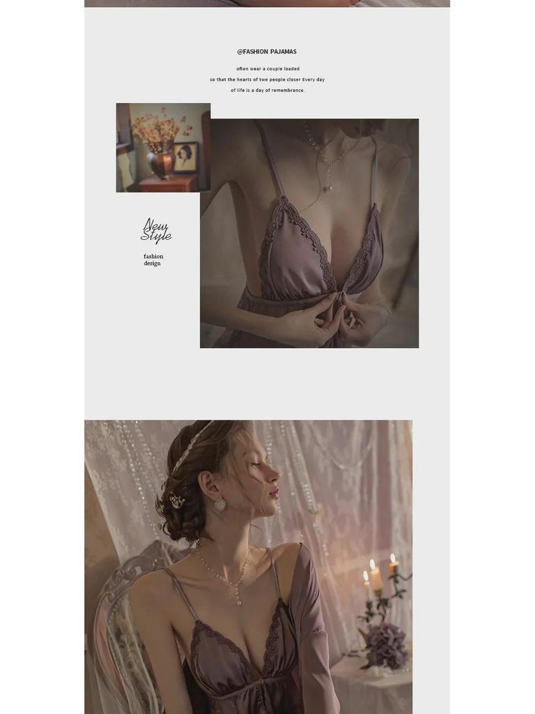 Dámská sexy noční košilka s odhalenými zády, pyžamový set s vycpávkami na prsou