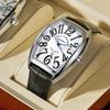 Jinsidun Men's Casual Barrel-Shaped Quartz Watch with Luminous Dial and Leather Strap