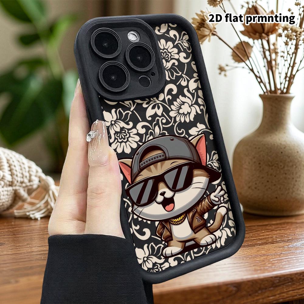 Phone Case: 2D Flat Design Suitable for iPhone 18 17 16 15 14 13 Pro, Unisex, Hip-hop Cool Cat, Christmas and Halloween Gift