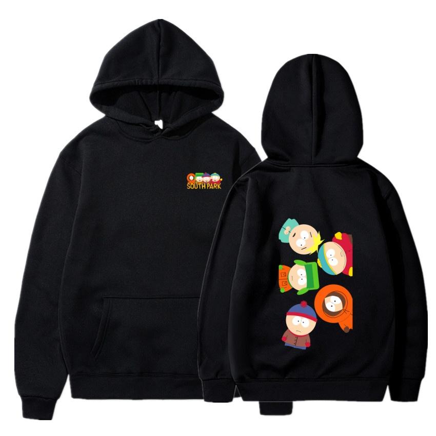 South Park Anime Pattern Hoodie Fashion Warm Coat Men's Autumn and Winter Season Hoodie Street Black Long Sleeve Hoodie