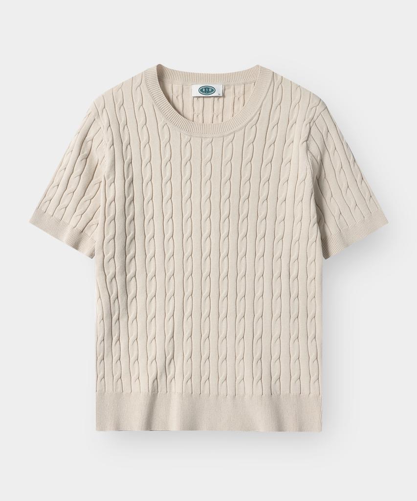 210EDIT Men'S Cool Cable Round Neck Short Sleeve Knit - 4 Colors [Zg2Sw070]