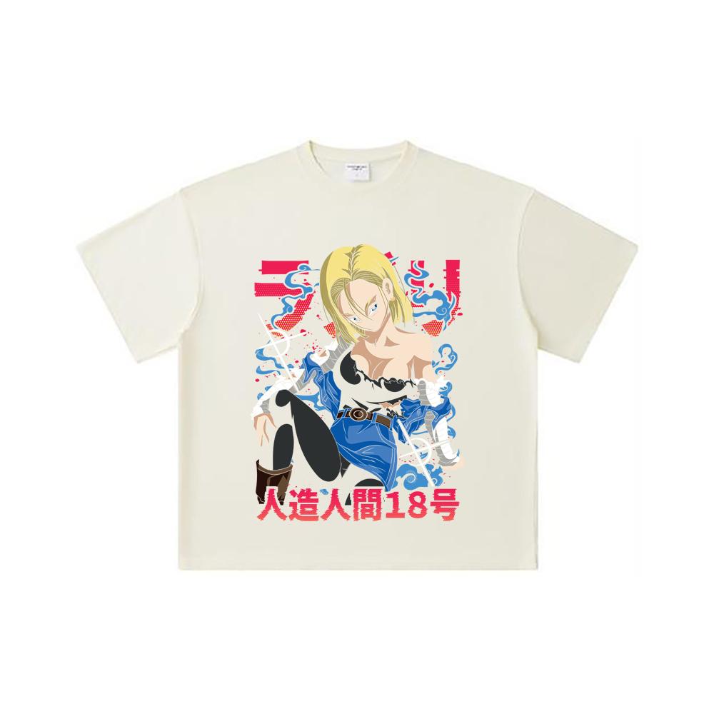 

260 GSM Double Yarn 32 Count 100% Cotton Dragon Ball V24 Android Print Unisex Heavy Cotton T Shirt S абрикосовый