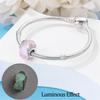 925 Silver Charms Bead Luminous Pink Glass Dangle Fit Original Bracelet DIY Women Jewelry Gift