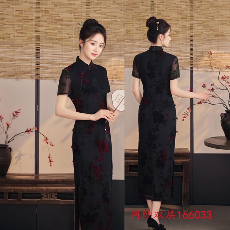 New Chinese black original beautiful cheongsam new middle-aged and elderly temperament advanced sense waist and thin daily wear