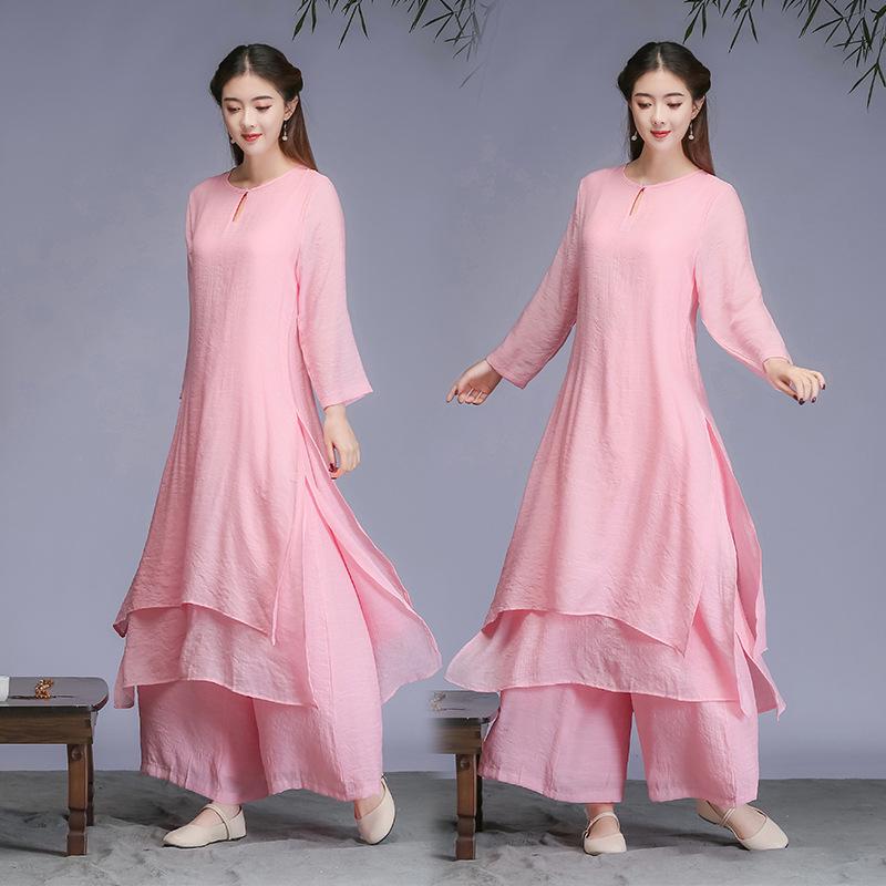 Spring/Summer Fairy Zen Suit: Women's Chinese-Style Cotton Linen Tai Chi & Dance Set