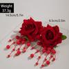 Accessories, colorful three-dimensional rose flower earrings, long fringed flower earrings with fresh fabrics