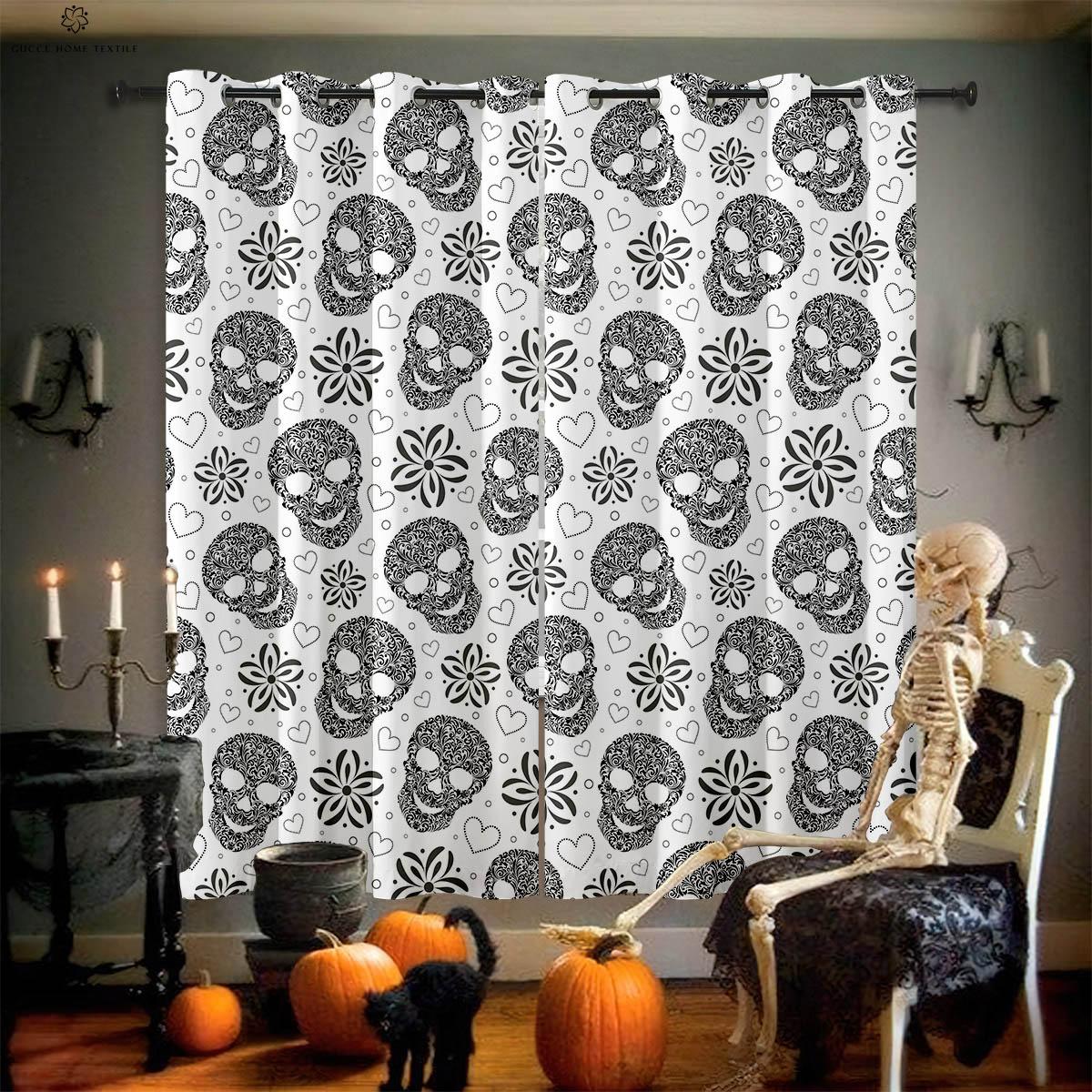 

Skull Floral Butterfly Print Curtains for Dining Room Bed Room Living Area Halloween Holiday Party Decorationation 2 Pieces W50xH130(CM)x2PCS&Grommet Top