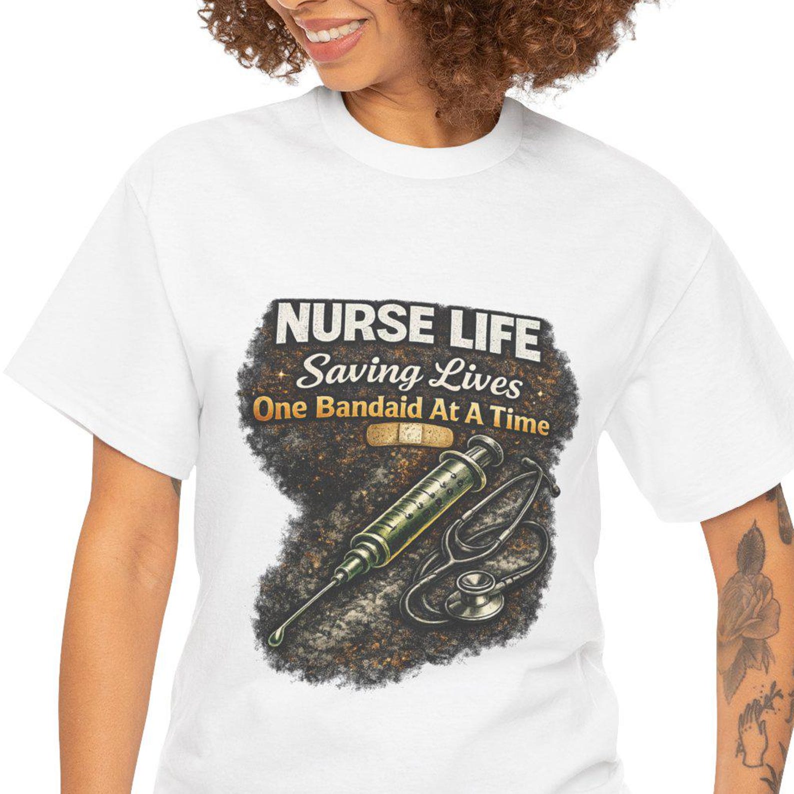 Nurse Life Saving Lives tee | Nurse graphic shirt, Bandage syringe design S