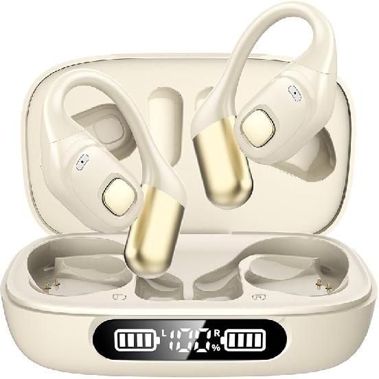 Open Ear Earbuds, Bluetooth 5.3 Wireless Air Conduction Headphones with Mic, LED Display Charging Case&Fast Charging, Ultra-Light Weight, 80H
