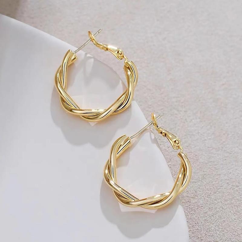 1 Pair Luxury Metal Round Circle Hoop Earrings, Simple & Elegant Design For Women Everyday Wear