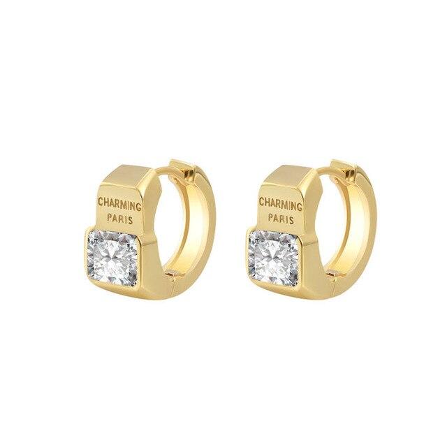 Высокое качество, квадратные серьги-кольца в стиле буквы Cz, микро-набор, белые, фиолетовые круглые серьги с пряжкой из бриллиантов для женщин 16mm*16mm