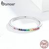 BAMOER 925 Sterling Silber Regenbogenfarbene CZ-Fingerringe für Frauen, stapelbarer Match-Schmuck