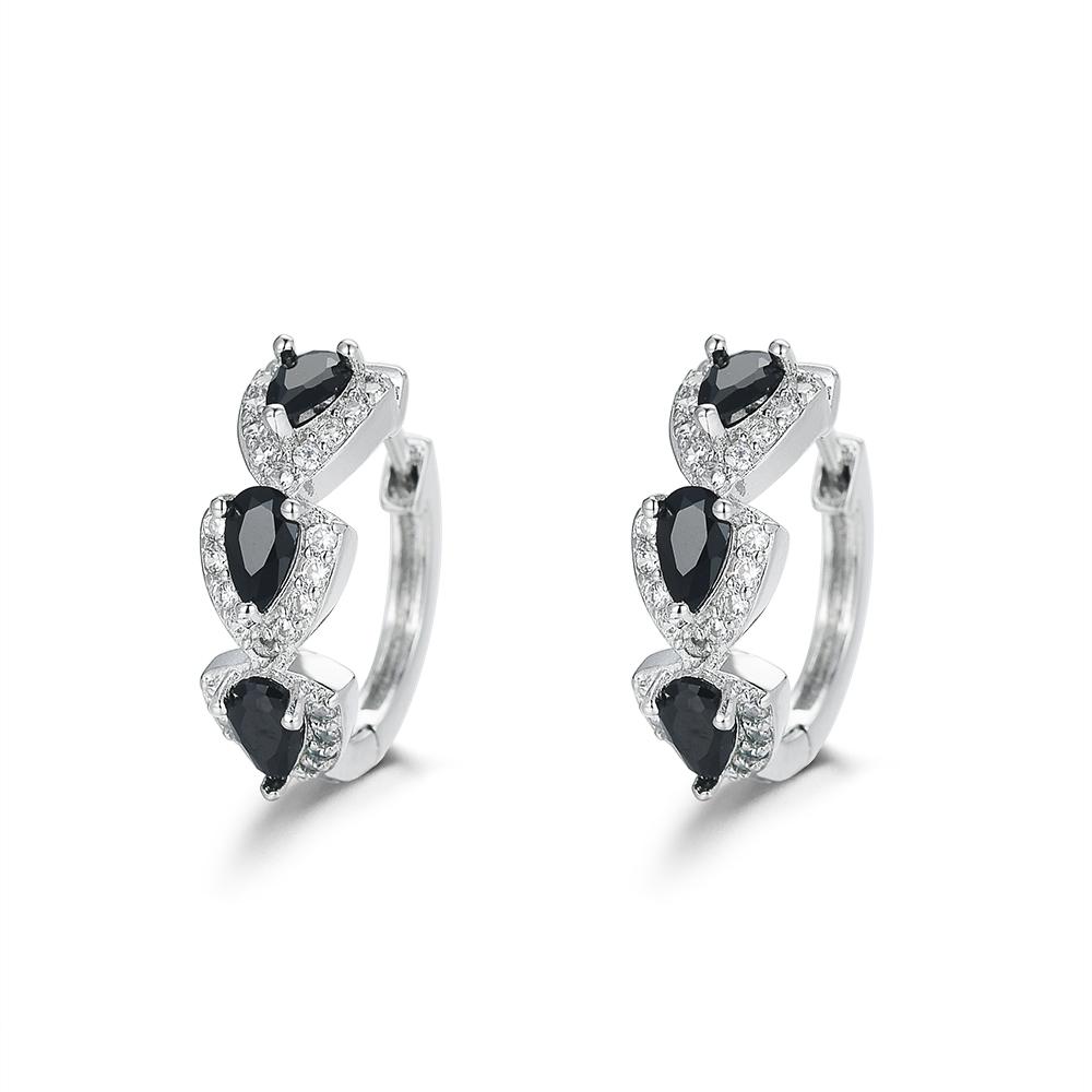 Black Awn New Classic Silver Color Round Trendy Spinel Engagement Hoop Earrings for Women Jewelry I181