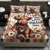 3pcs Cartoon Highland Cow Print Coreless Bed Sheet Set Multi Size Bedcover Bedroom Dormitory Bedding Decoration Machine Washable