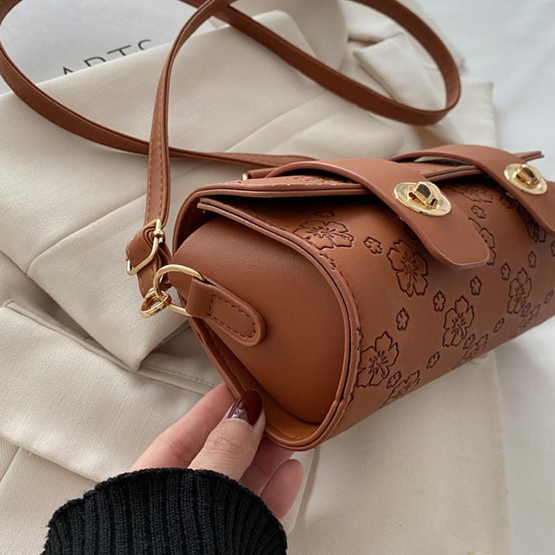 Winter New Trendy Fashion Crossbody Bag Embossed Texture Shoulder Bag Niche Retro Cylindrical Handbag Purse For Women KTY