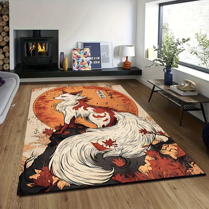 1pc Japanese Fox - Cute Fox & Kitsune Motifs, Machine-Washable Soft Rug Suitable For, Bedroom, Entryway - Non-Slip Backing, Compact, Ideal Gift