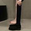 Modne długie kozaki wyszczuplające z okrągłym noskiem na grubym obcasie, wiosenno-jesienne zimowe długie kozaki dla kobiet, elastyczne dzianinowe kozaki do kolana