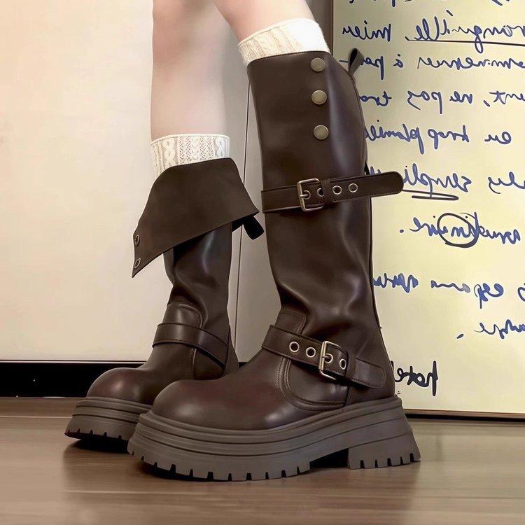 French Retro High Boots Women's 2025 Autumn New Long Single Boots Platform Ins Style British Fashion Knight Boots