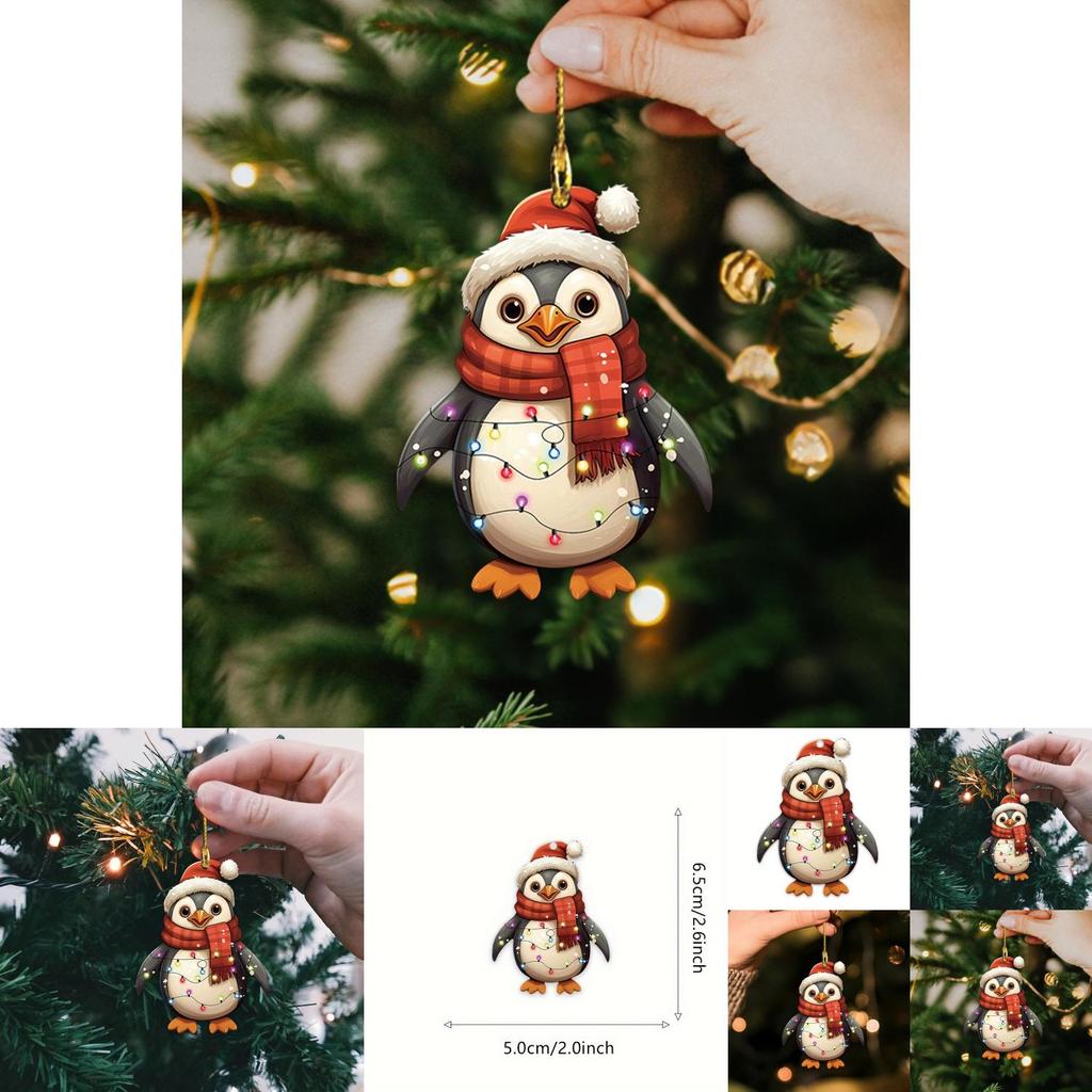 Christmas Penguin Acrylic Car Mirror Ornament With Cartoon Style For Car Interior Decor