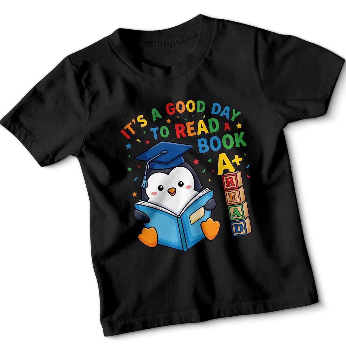 It Is A Good Day To Read A Book Penguin Reading Literacy Education Kids T-Shirt S