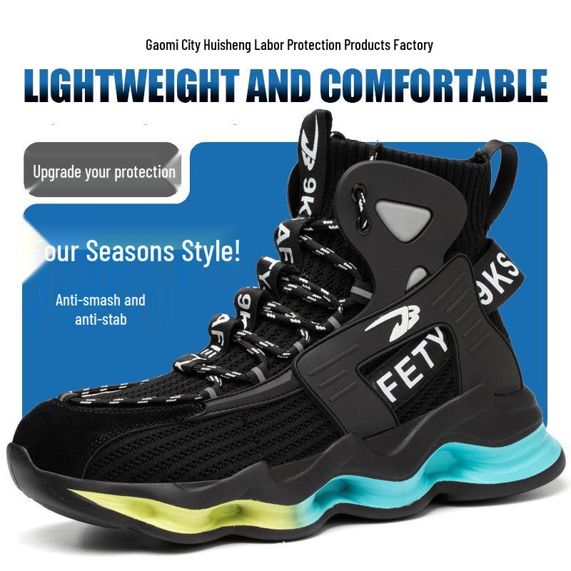 

Fly-Knit Breathable High-Top Steel Toe Safety Shoes - Anti-Smash & Anti-Puncture Protection Black HS7911; Size 47