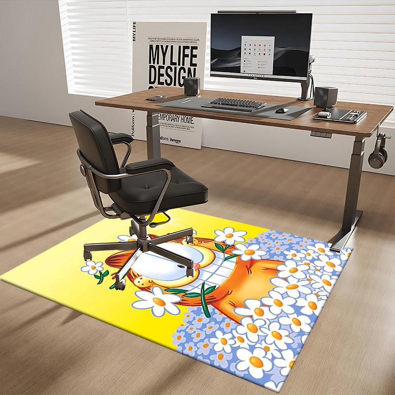 1pc Garfield Flower Office Chair Mat - Anime Cartoon Design, Non-Slip Carpet for Home Decor, Suitable for All Seasons, Ideal Gift for Holidays.Q075