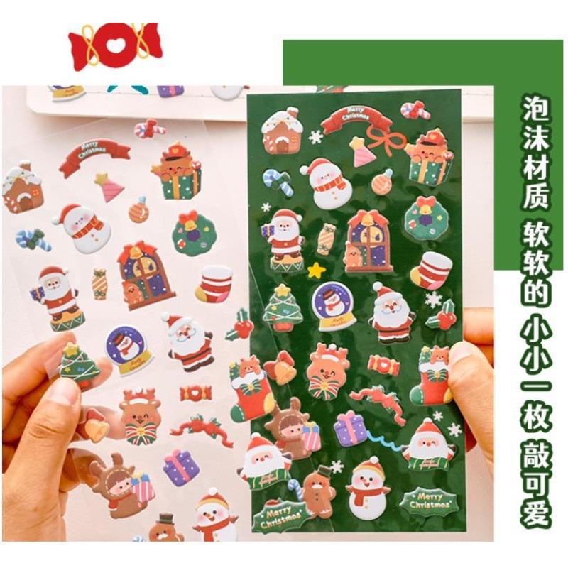New High Beauty Christmas Cute Bubble Stickers Children's Cartoon Santa Claus Handheld Account Stickers Stickers Small Gifts