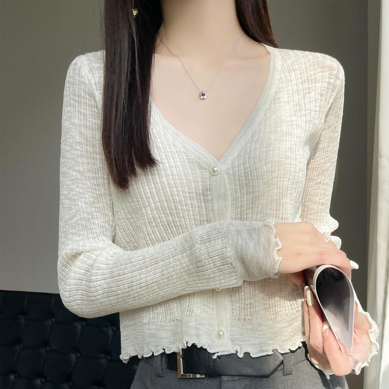 Sommer Neues V-Ausschnitt Klimaanlagen-Top Locker Eisseide Strickjacke Vielseitiges Top