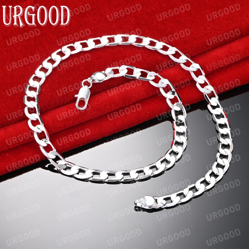 Stříbrný náhrdelník 925, 8 mm, boční řetízek, 16-30 palců, módní svatební šperky