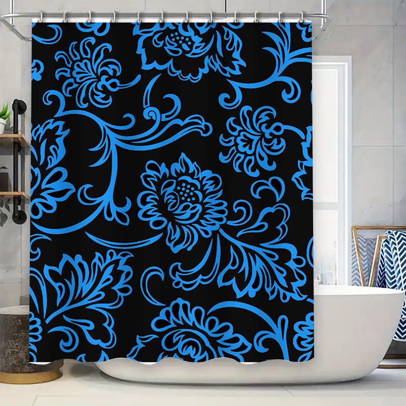Luxury Vintage Blue Black Shower Curtain for Bathroom Decor Waterproof Fabric Printing Flower Pattern Bath Room Shower Curtains