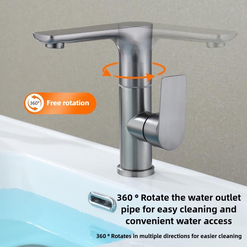 360° Swivel Bathroom Faucet Stainless Steel Basin Faucets Hot and Cold Mixer Tap Gun Gray/Silver Bathroom Countertop Faucet